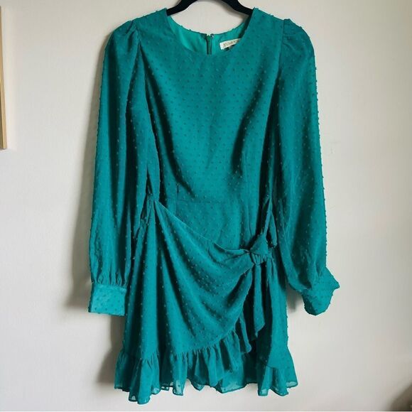 NWT YUMI KIM Daphne Faux Wrap Dress - Jewel Emerald Swiss Dot Small - Picture 4 of 12